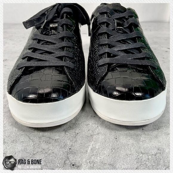 RAG AND BONE RB1 LOW PLATFORM SNEAKERS BLACK CROCODILE EMBOSSED LEATHER SIZE 7.5 - Picture 8 of 16
